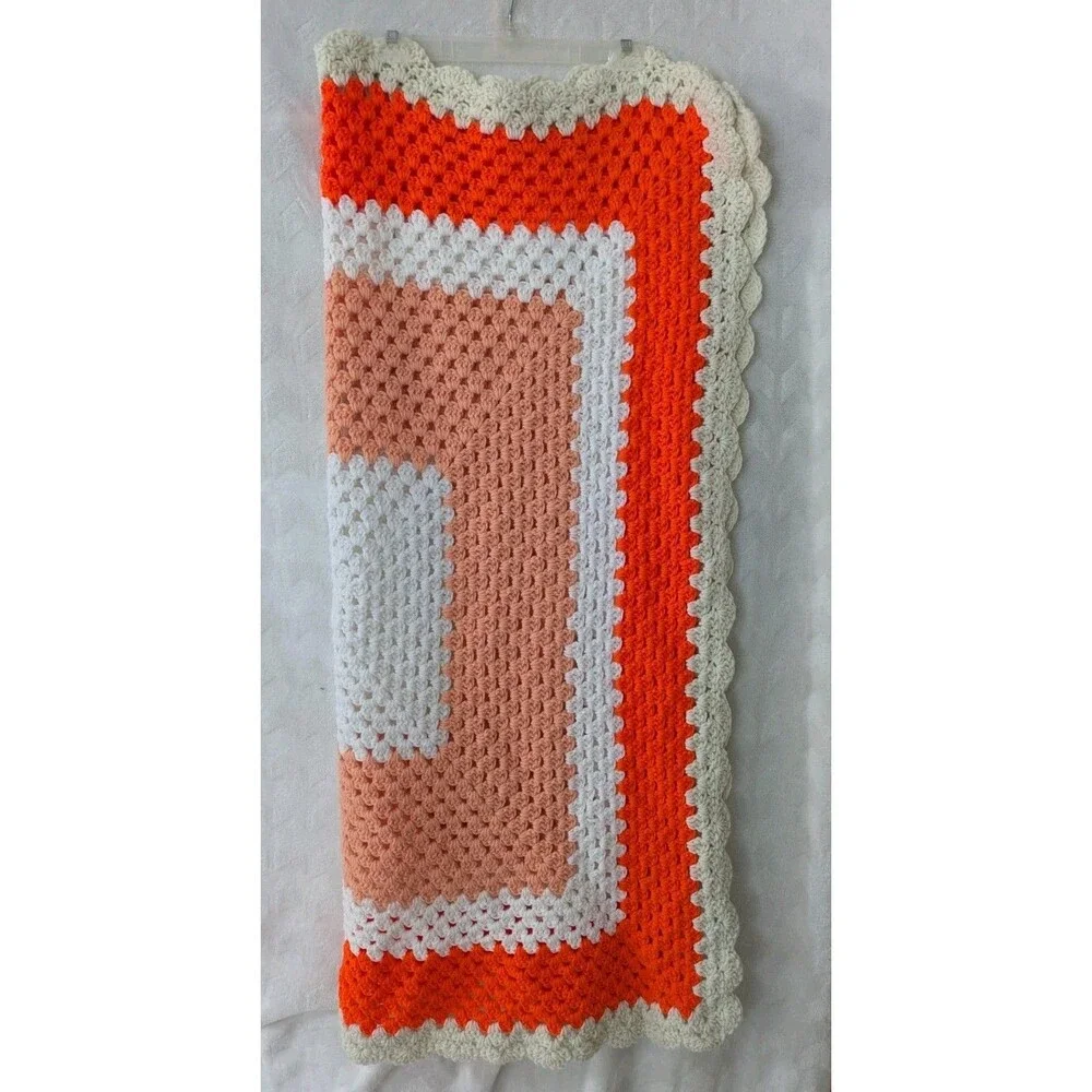 Vintage Homemade Crocheted Square Afghan